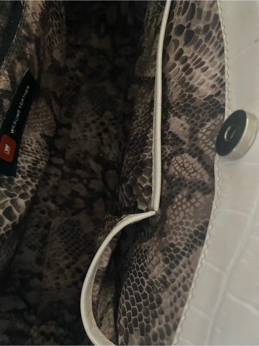 Wilsons Leather Cream Croc-Effect Tote with Snake-Print Interior
